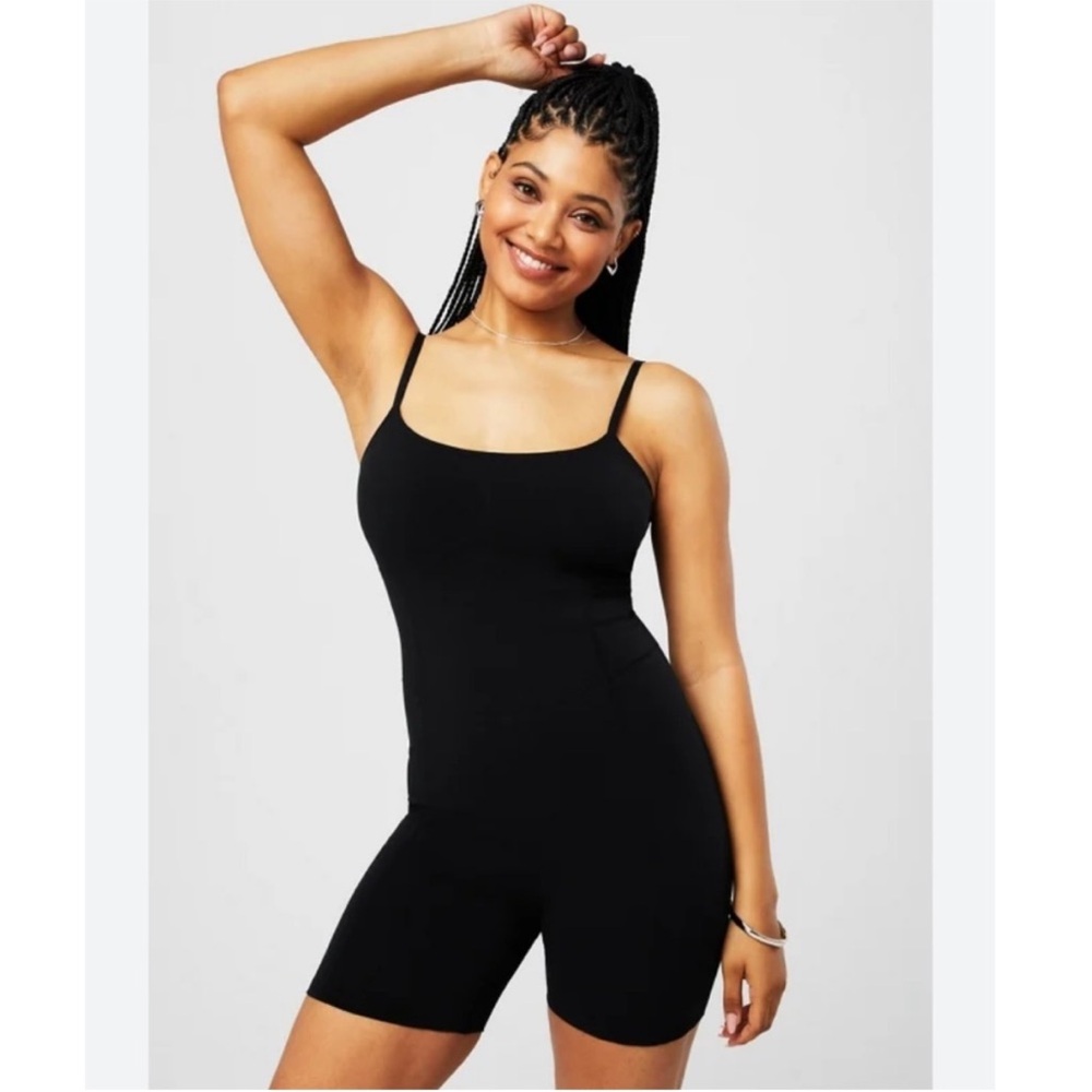 Fabletics Black Spaghetti Strap Romper Activewear Large L sporty athletic